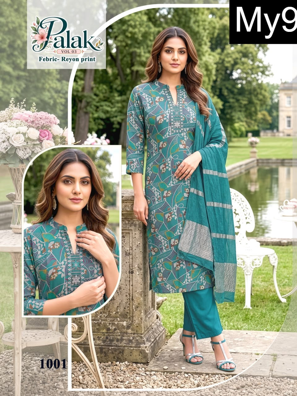 Palak Vol 3 My9 Liva Reyon Readymade Pant Style Suits Wholesaler