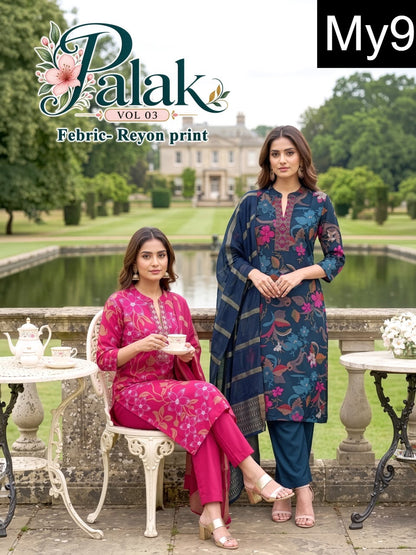 Palak Vol 3 My9 Liva Reyon Readymade Pant Style Suits Wholesaler