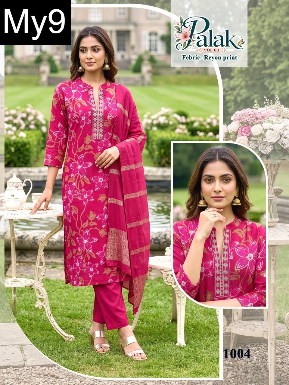Palak Vol 3 My9 Liva Reyon Readymade Pant Style Suits Wholesaler