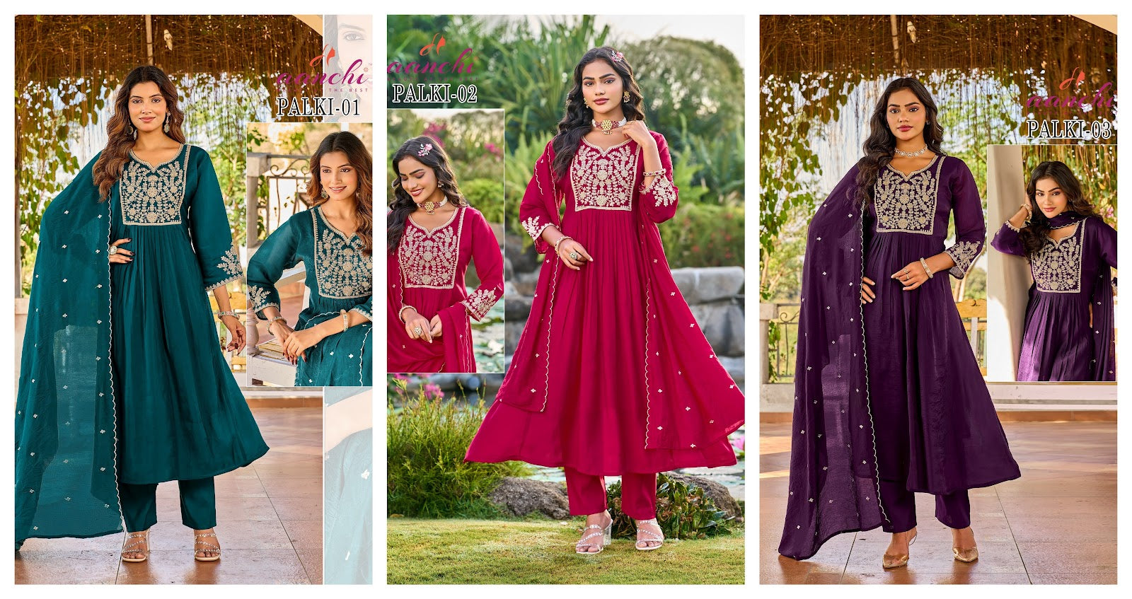 Palki Aanchi Mul Chanderi Readymade Anarkali Suits Wholesaler