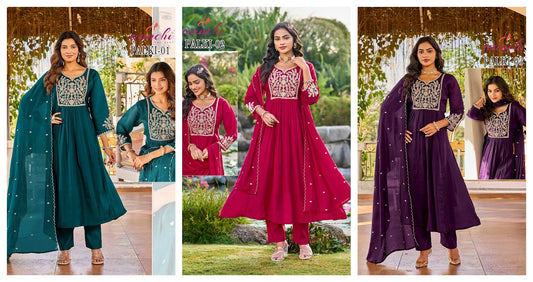 Palki Aanchi Mul Chanderi Readymade Anarkali Suits Wholesaler