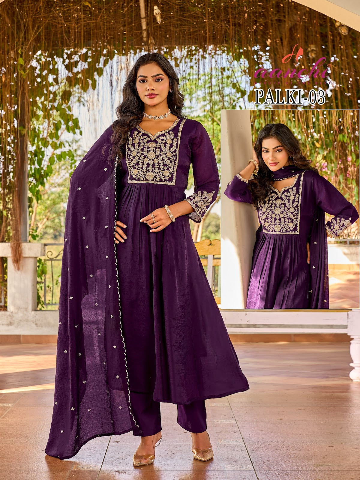 Palki Aanchi Mul Chanderi Readymade Anarkali Suits Wholesaler