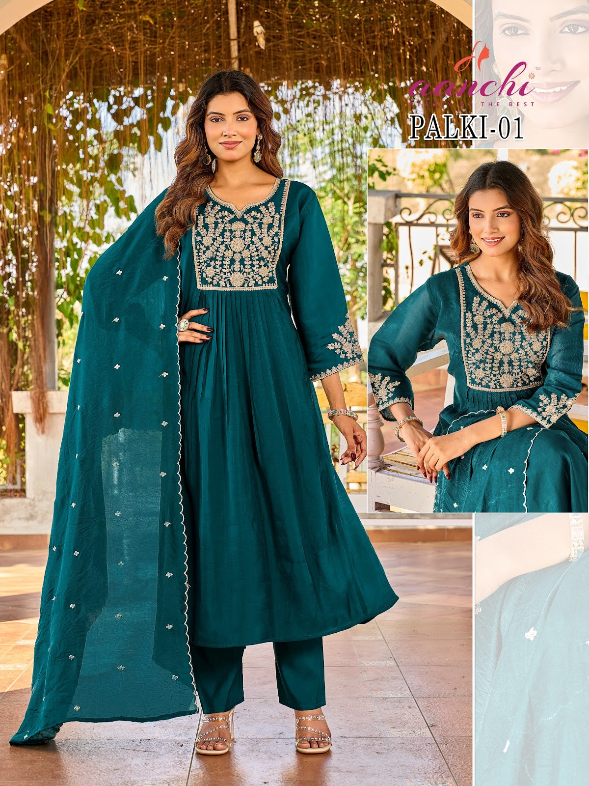 Palki Aanchi Mul Chanderi Readymade Anarkali Suits Wholesaler