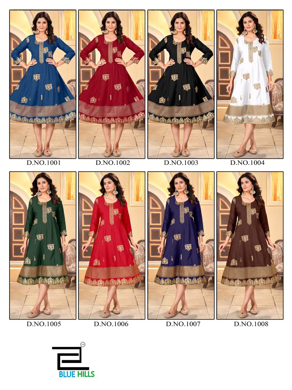Palki Special Blue Hills Rayon 14Kg Anarkali Kurtis Wholesale Price