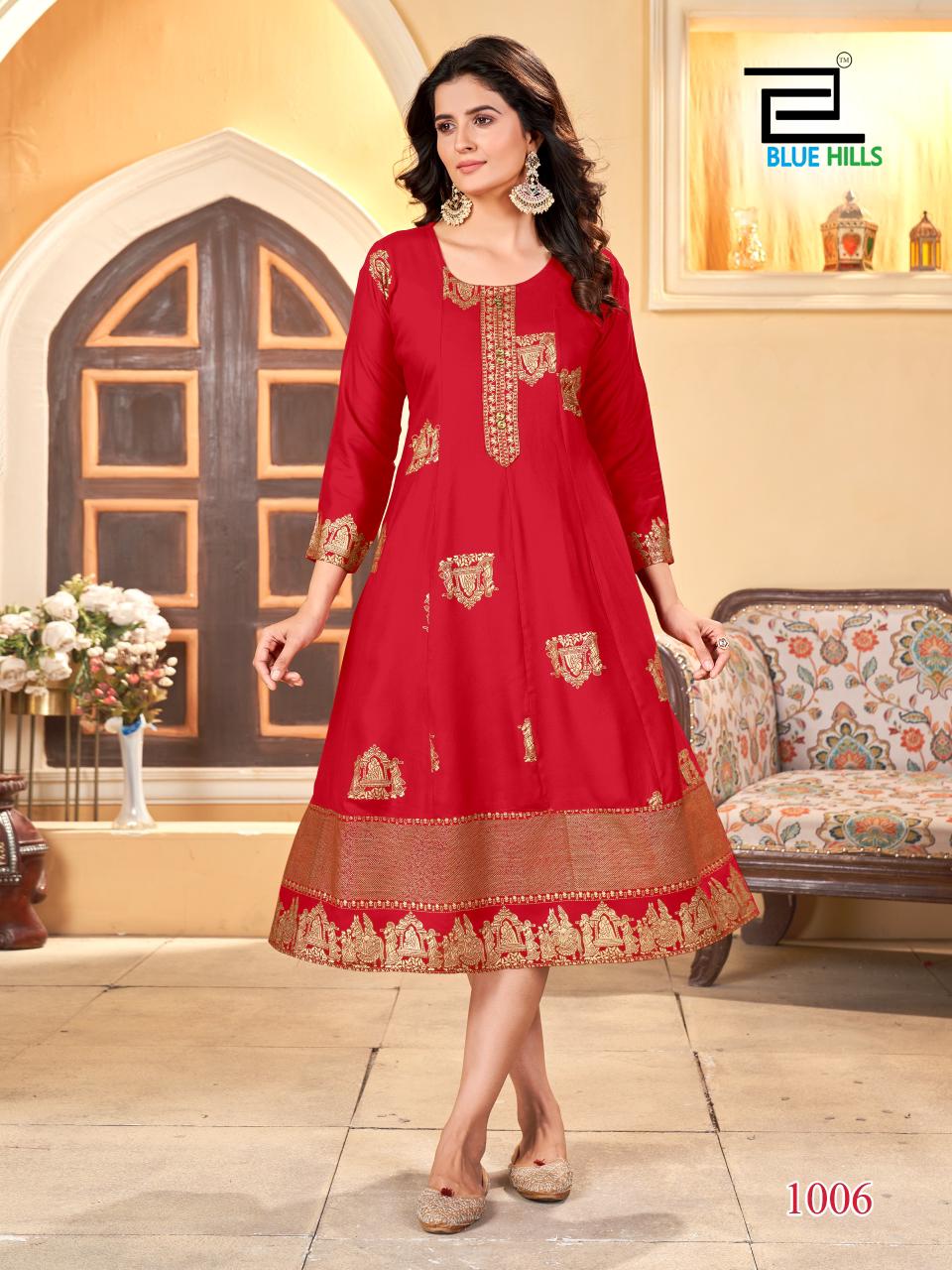 Palki Special Blue Hills Rayon 14Kg Anarkali Kurtis Wholesale Price