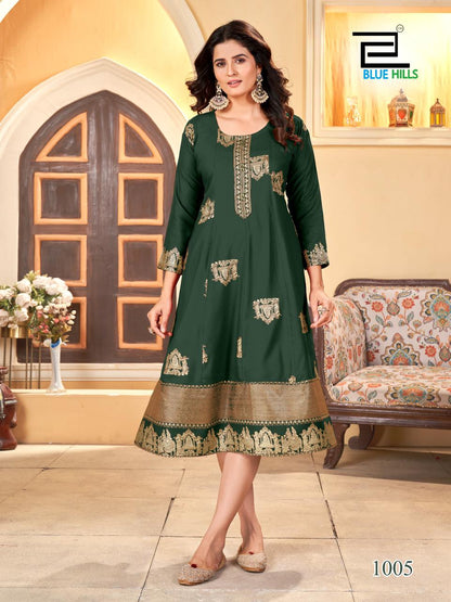 Palki Special Blue Hills Rayon 14Kg Anarkali Kurtis Wholesale Price
