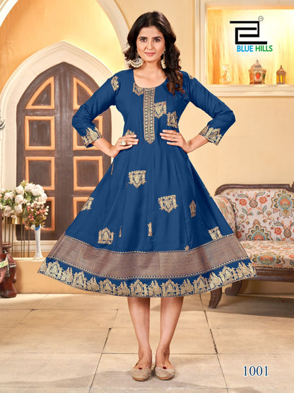 Palki Special Blue Hills Rayon 14Kg Anarkali Kurtis Wholesale Price