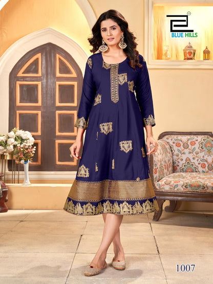 Palki Special Blue Hills Rayon 14Kg Anarkali Kurtis Wholesale Price
