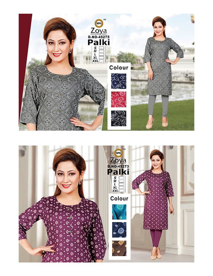 Palki Zoya Rayon Knee Length Kurtis Wholesale Price