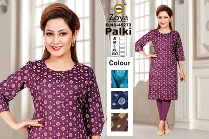 Palki Zoya Rayon Knee Length Kurtis Wholesale Price