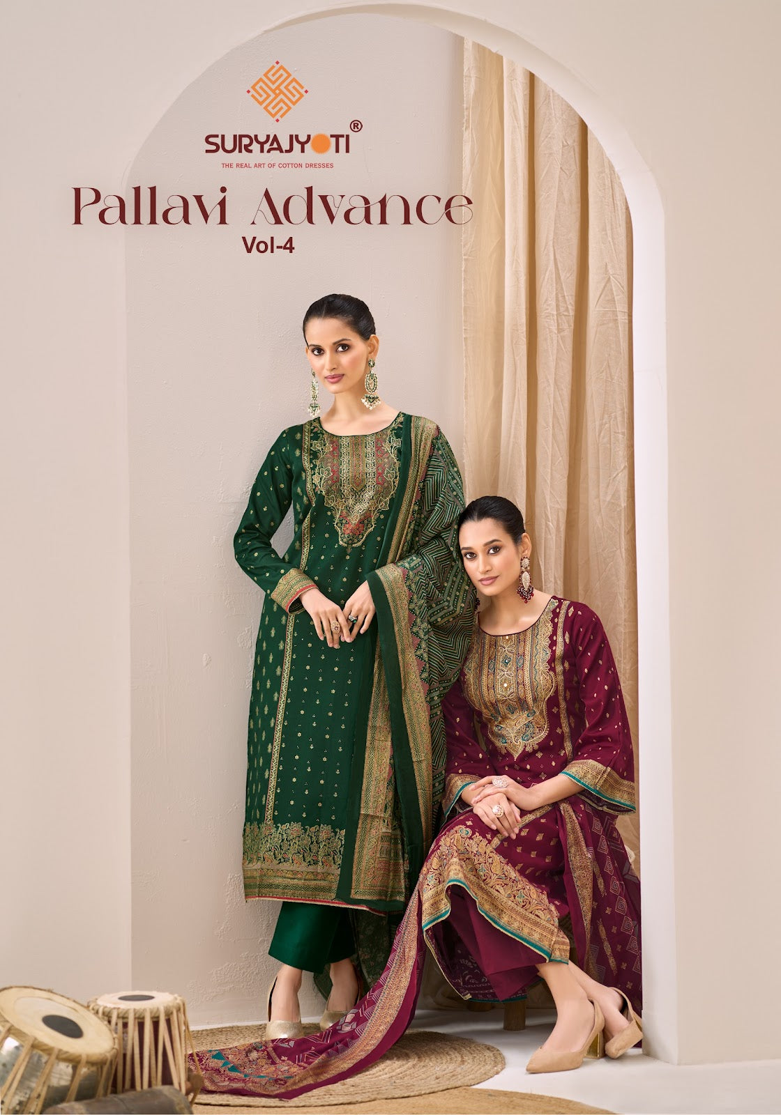 Pallavi Advance Vol 4 Suryajyoti Jaam Satin Karachi Salwar Suits Exporter Ahmedabad
