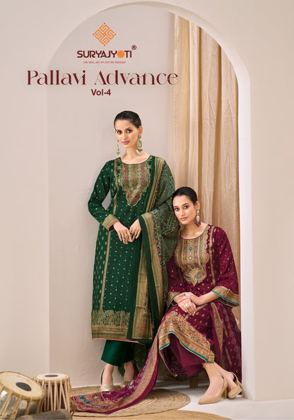 Pallavi Advance Vol 4 Suryajyoti Jaam Satin Karachi Salwar Suits Exporter Ahmedabad