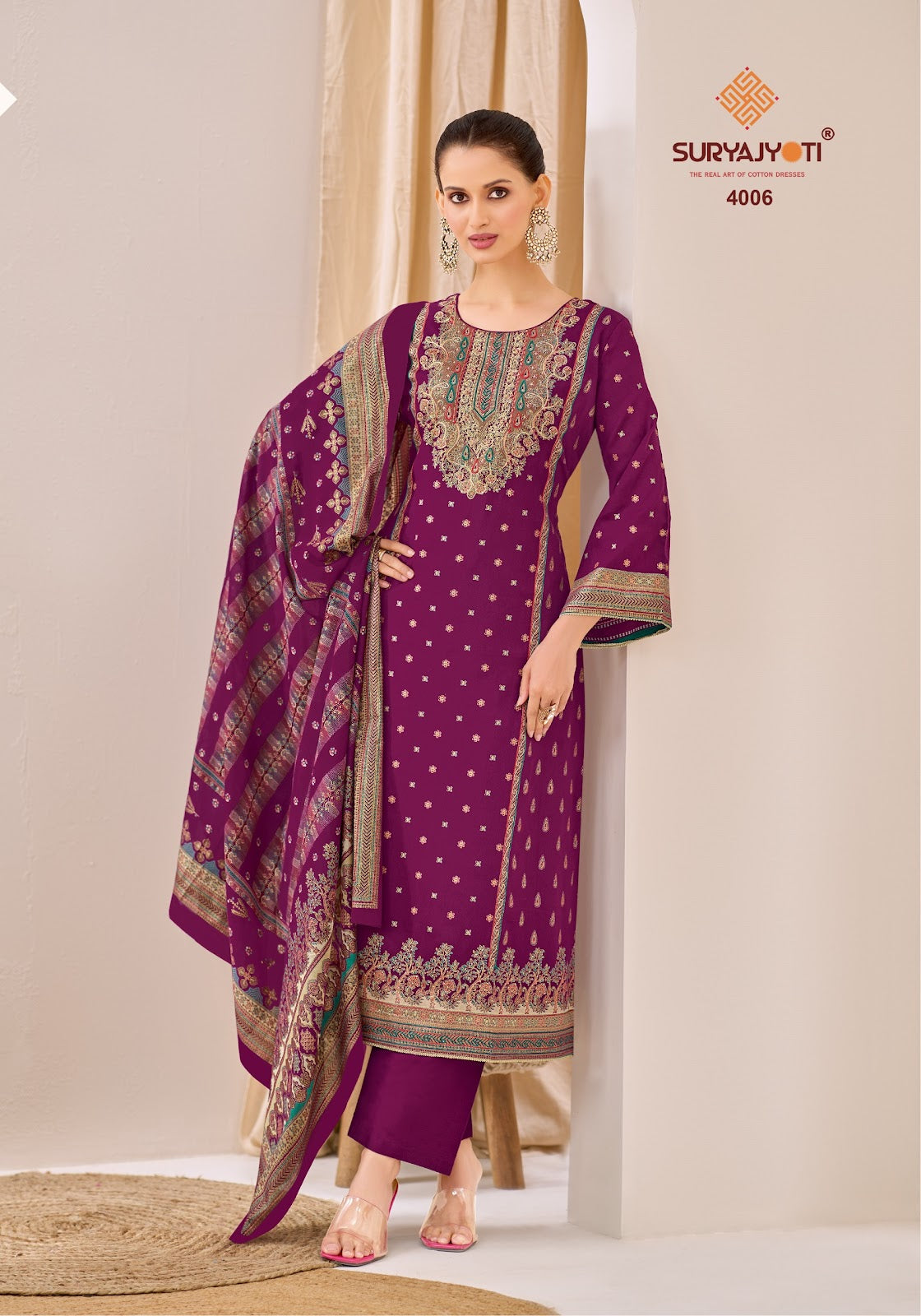 Pallavi Advance Vol 4 Suryajyoti Jaam Satin Karachi Salwar Suits Exporter Ahmedabad