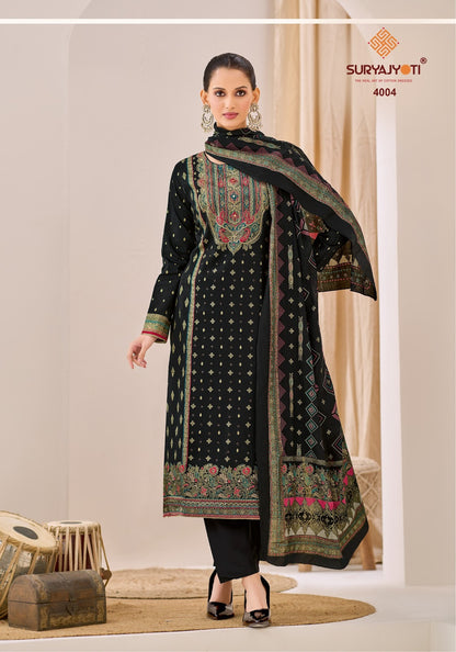 Pallavi Advance Vol 4 Suryajyoti Jaam Satin Karachi Salwar Suits Exporter Ahmedabad