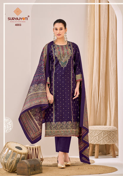 Pallavi Advance Vol 4 Suryajyoti Jaam Satin Karachi Salwar Suits Exporter Ahmedabad