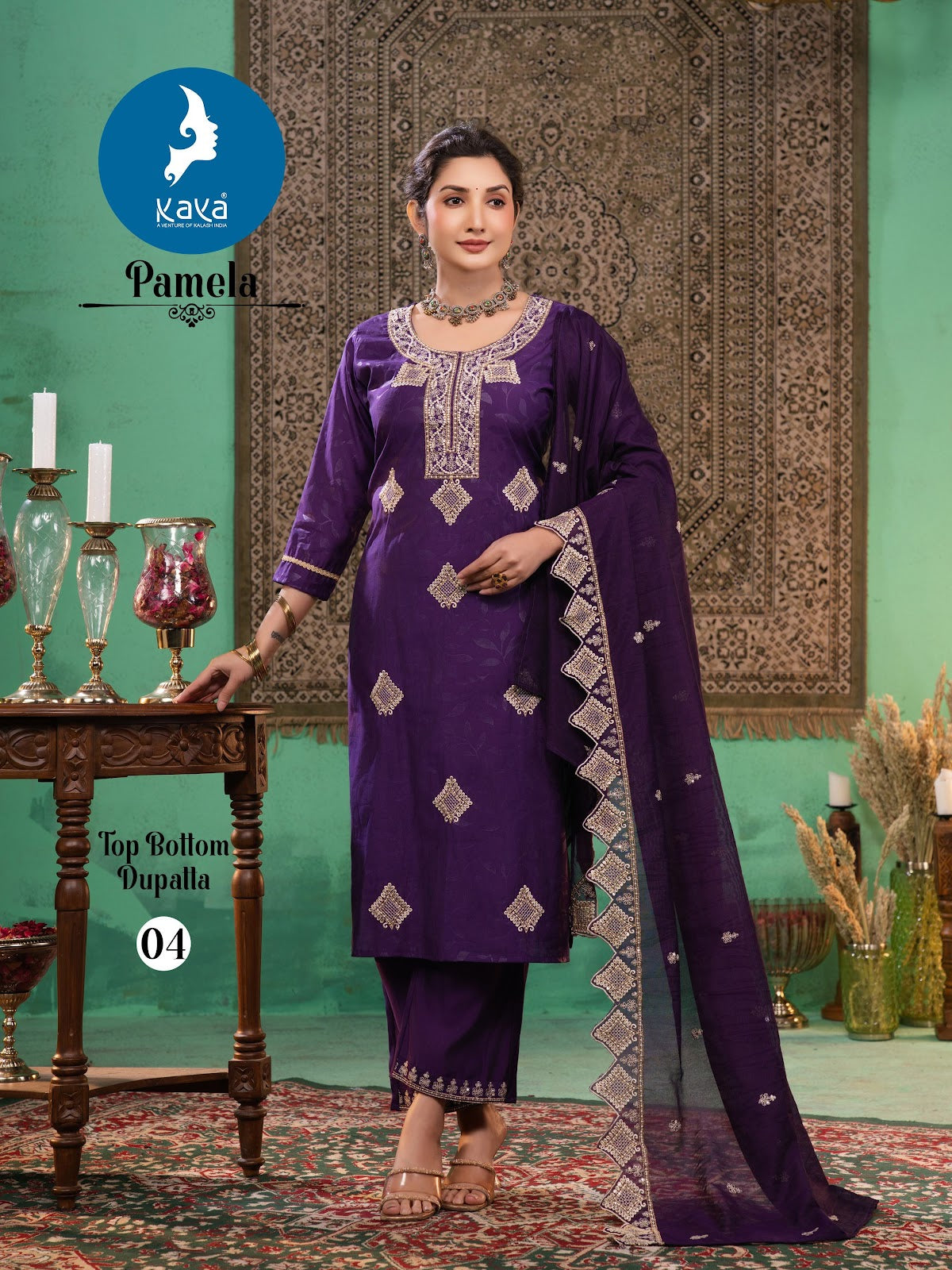 Pamela Kaya Roman Readymade Pant Style Suits Manufacturer India