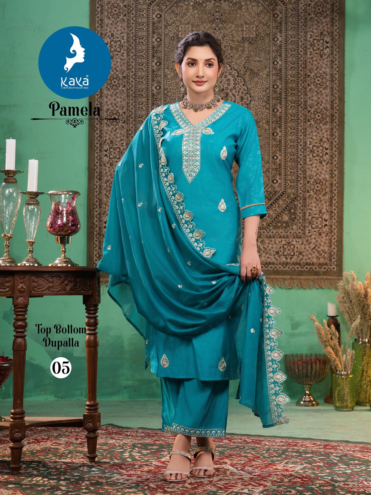 Pamela Kaya Roman Readymade Pant Style Suits Manufacturer India