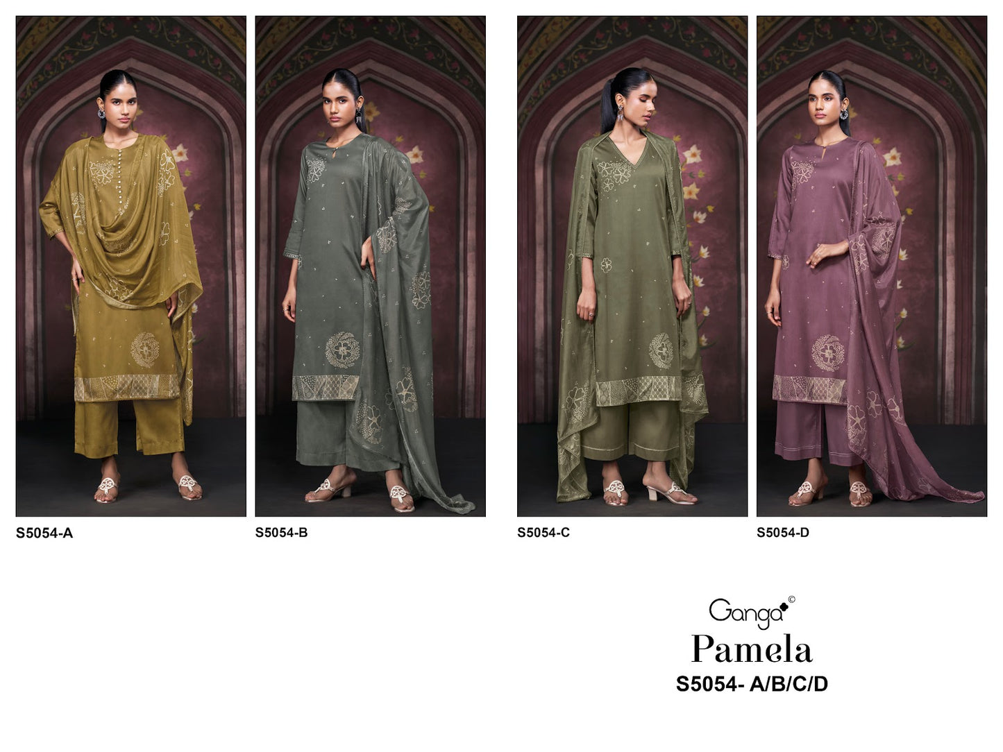 Pamela S5054 Ganga Cotton Satin Pant Style Suits Exporter
