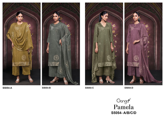Pamela S5054 Ganga Cotton Satin Pant Style Suits Exporter