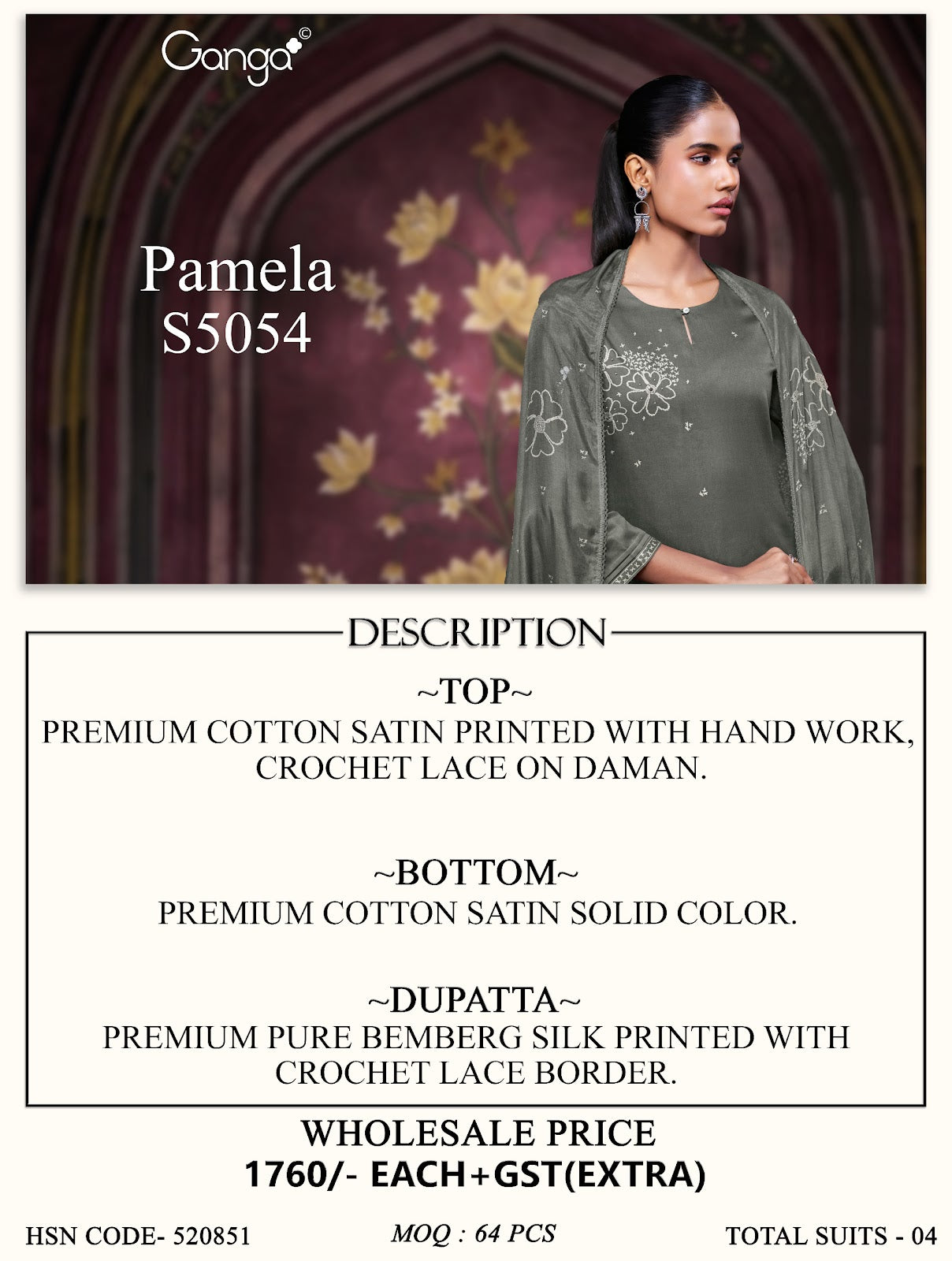 Pamela S5054 Ganga Cotton Satin Pant Style Suits Exporter