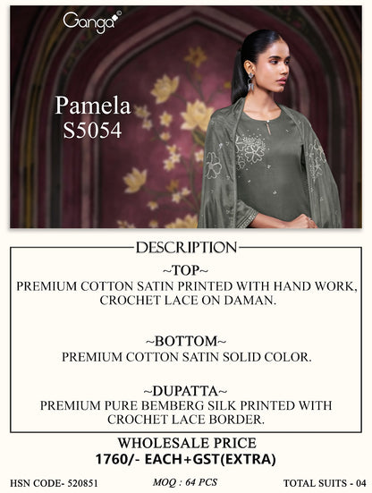 Pamela S5054 Ganga Cotton Satin Pant Style Suits Exporter