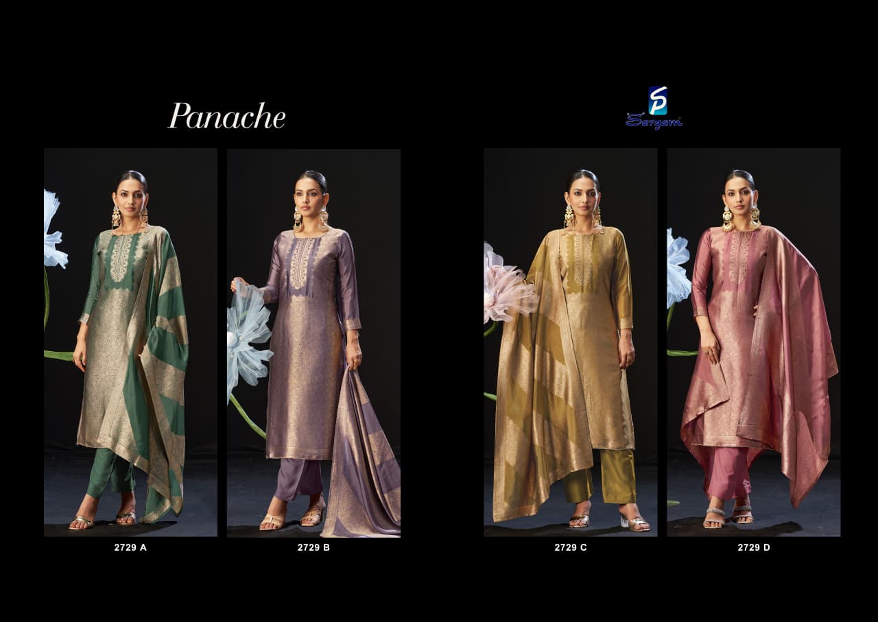 Panache Sargam Prints Silk Jacquard Pant Style Suits Wholesale Rate
