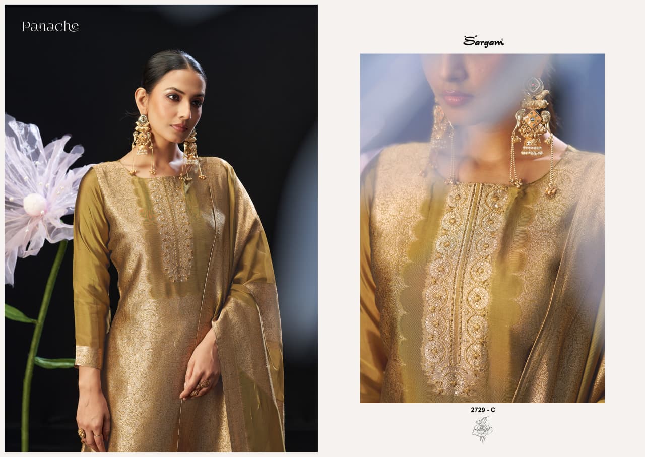 Panache Sargam Prints Silk Jacquard Pant Style Suits Wholesale Rate