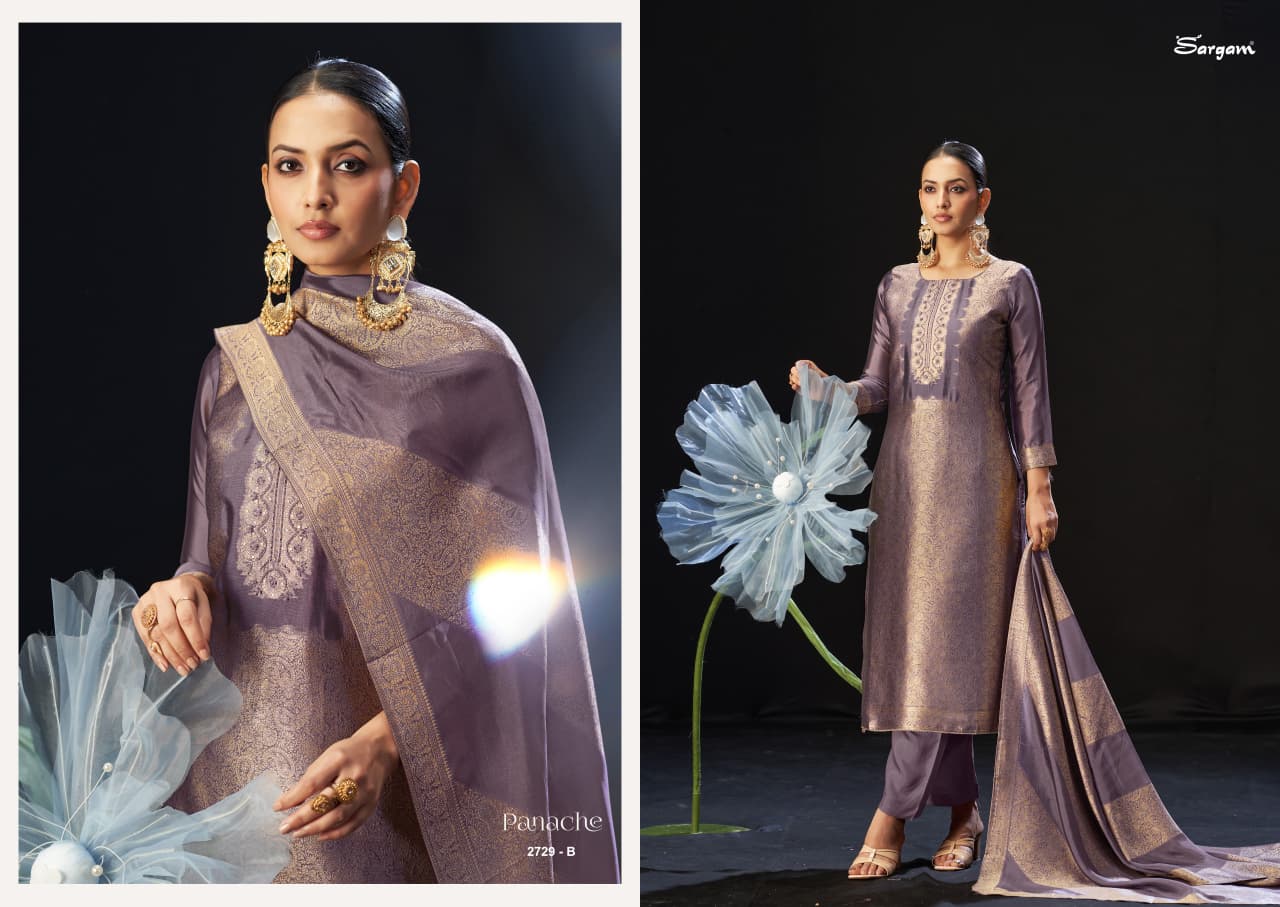 Panache Sargam Prints Silk Jacquard Pant Style Suits Wholesale Rate