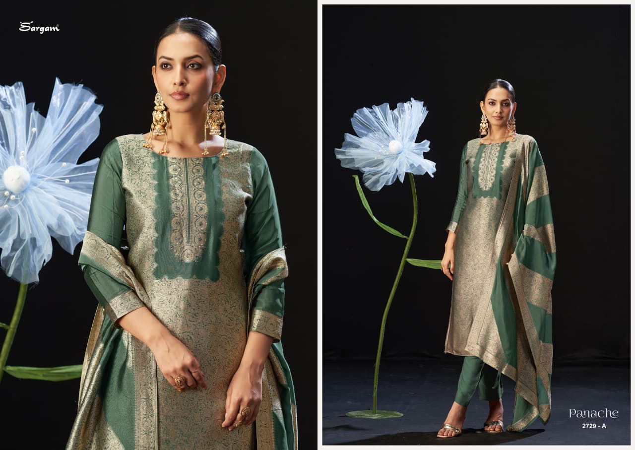 Panache Sargam Prints Silk Jacquard Pant Style Suits Wholesale Rate