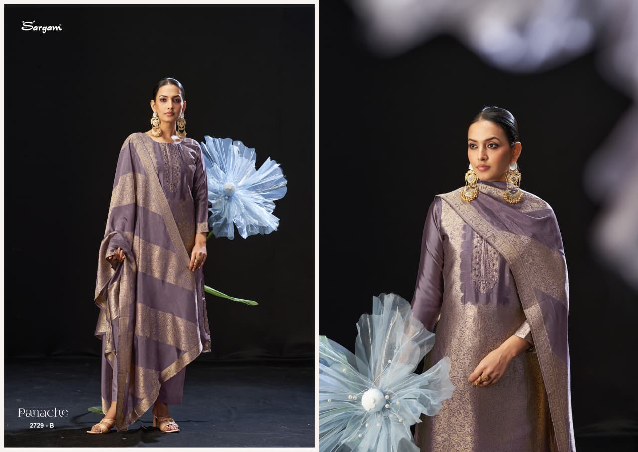 Panache Sargam Prints Silk Jacquard Pant Style Suits Wholesale Rate