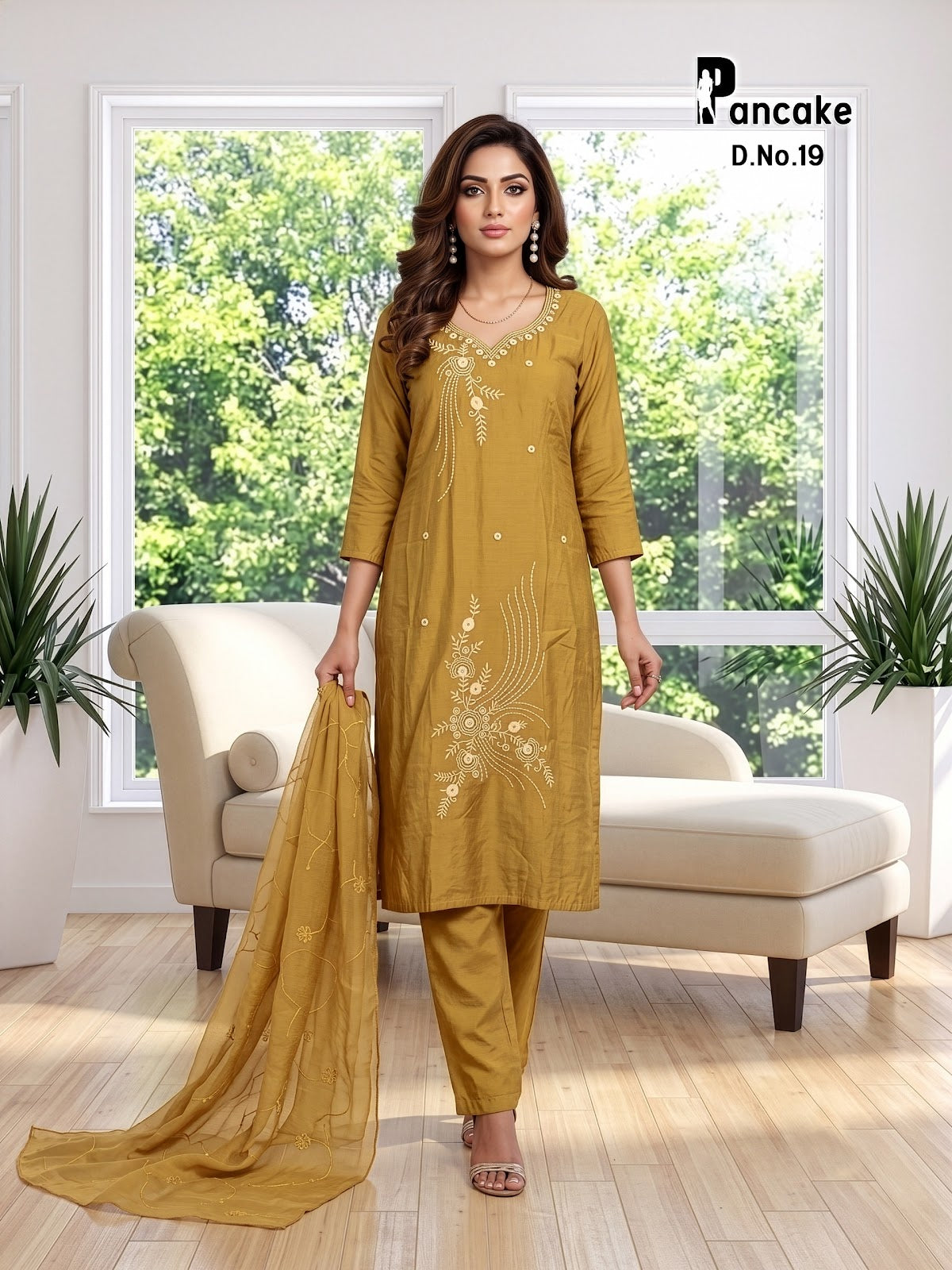 Pancake Prmnt Roman Silk Readymade Pant Style Suits Wholesaler Ahmedabad