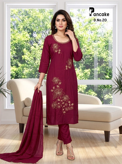 Pancake Prmnt Roman Silk Readymade Pant Style Suits Wholesaler Ahmedabad
