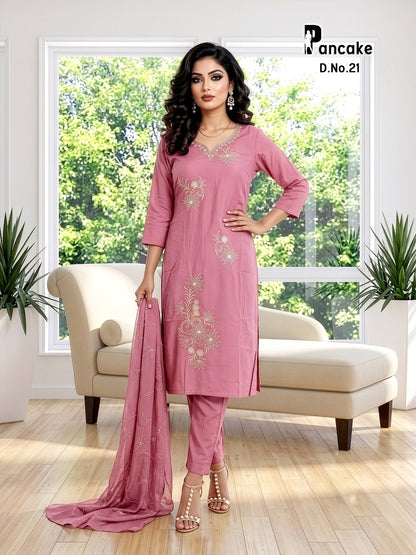 Pancake Prmnt Roman Silk Readymade Pant Style Suits Wholesaler Ahmedabad