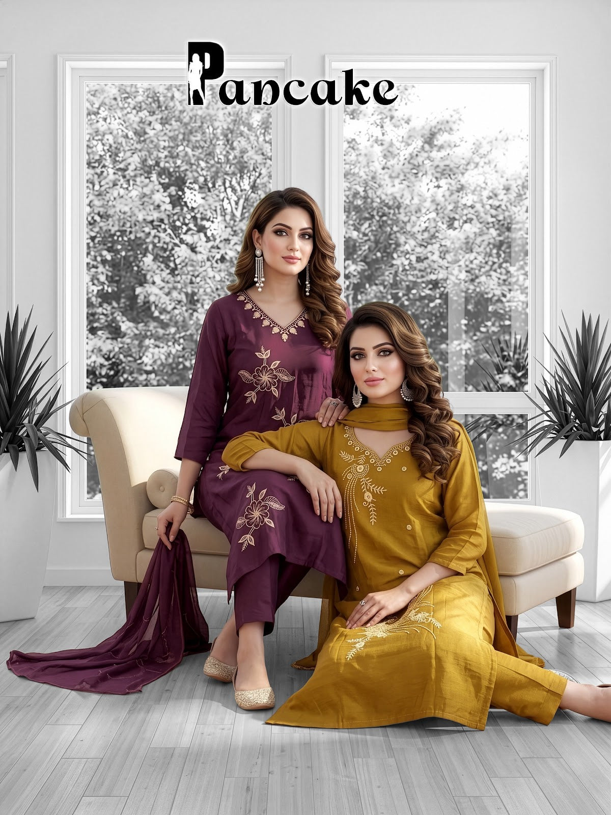 Pancake Prmnt Roman Silk Readymade Pant Style Suits Wholesaler Ahmedabad