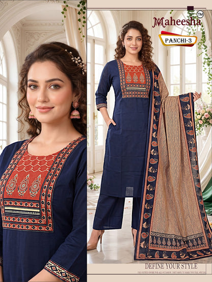 Panchi Maheesha Dhabu Cotton Readymade Plazzo Style Suits Exporter