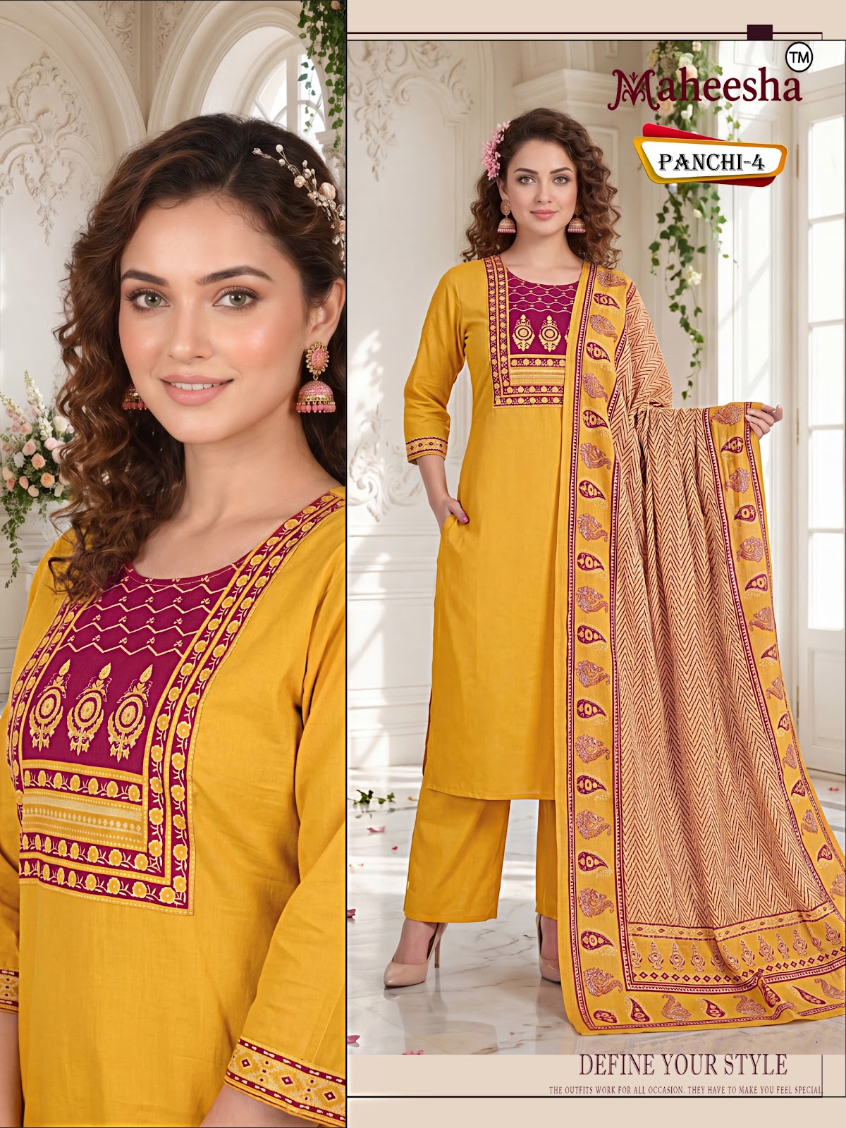 Panchi Maheesha Dhabu Cotton Readymade Plazzo Style Suits Exporter