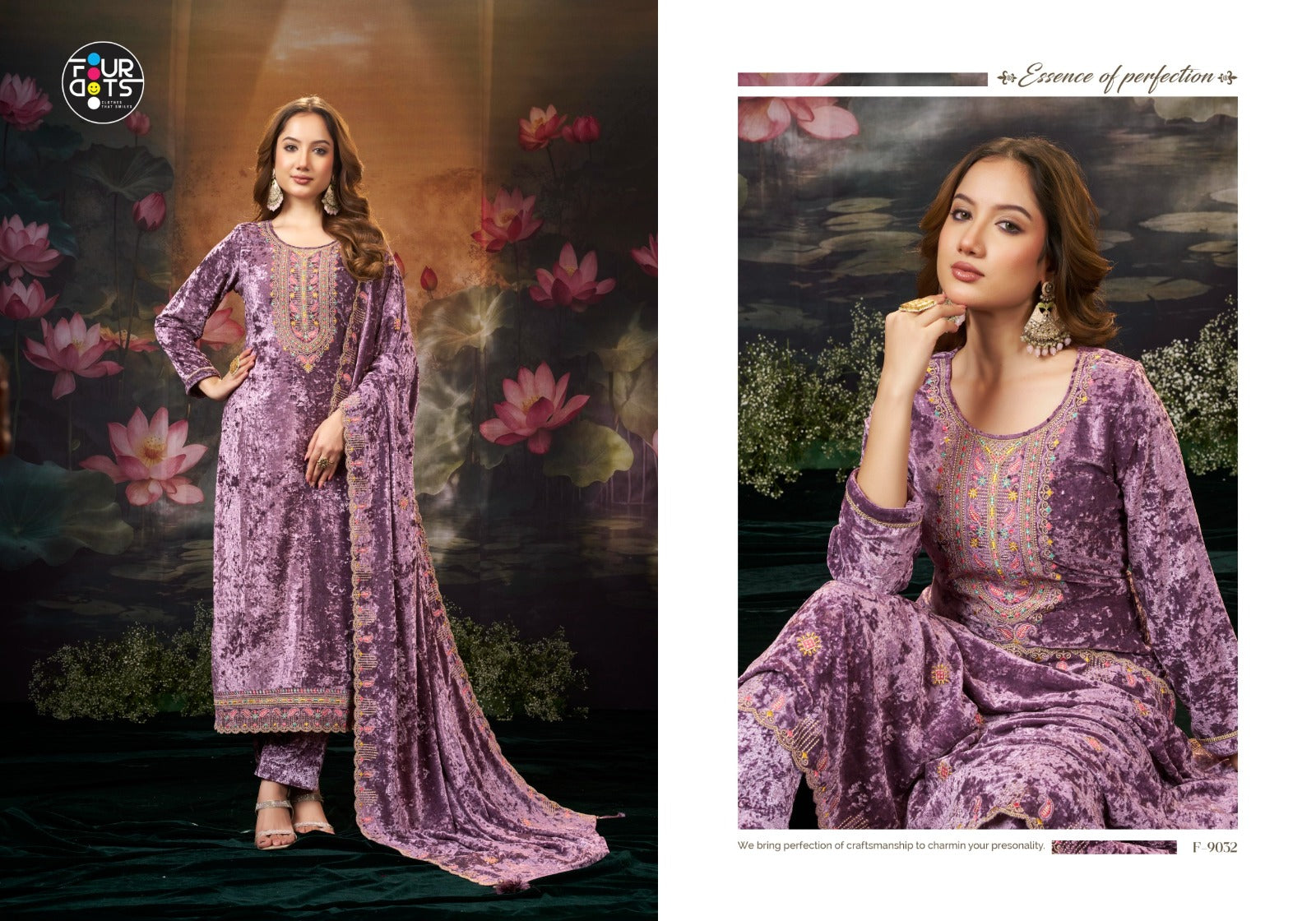Panchmukh Four Dots Pure Makhamal Velvet Suits Wholesale
