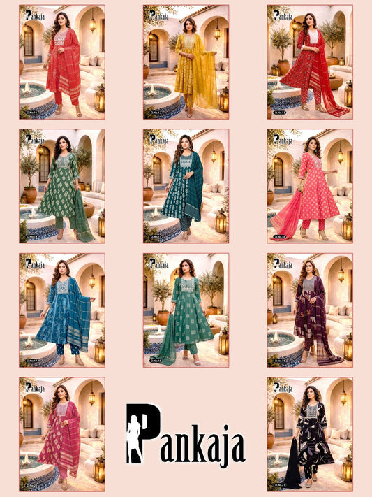 Pankaja Prmnt Rayon Readymade Anarkali Suits Exporter India