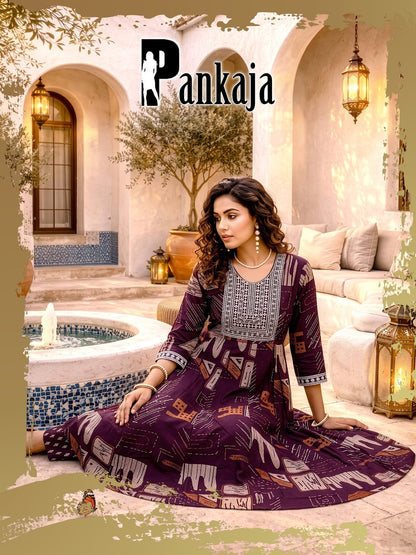 Pankaja Prmnt Rayon Readymade Anarkali Suits Exporter India