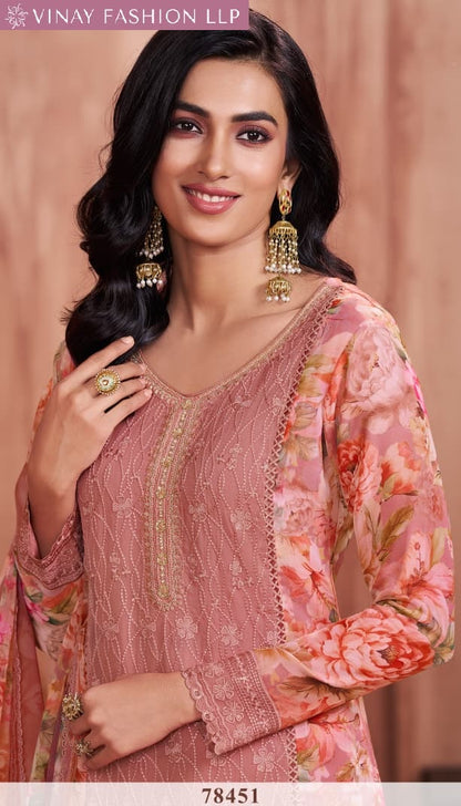 Pankh Kuleesh Vinay Fashion Llp Silk Chiffon Pant Style Suits Wholesaler Ahmedabad