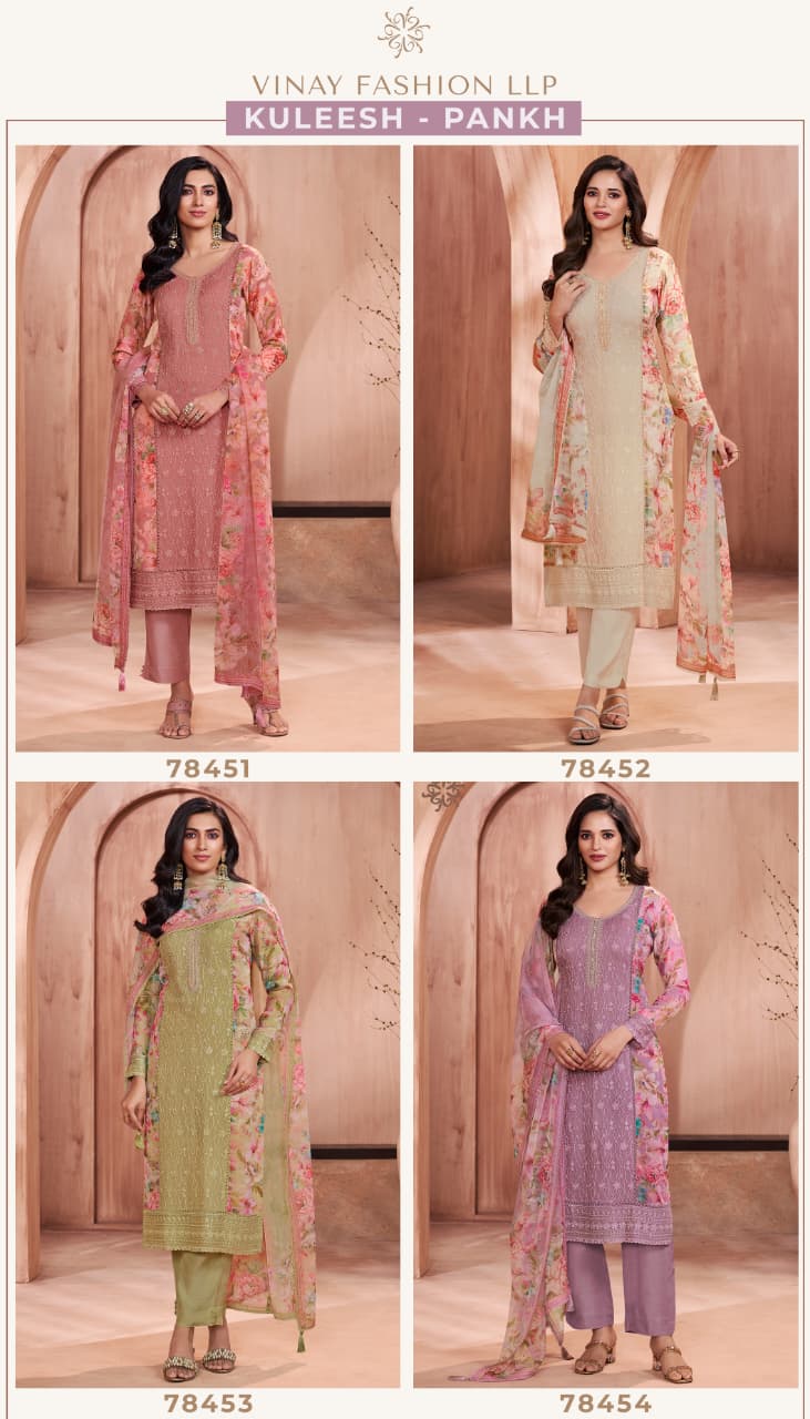 Pankh Kuleesh Vinay Fashion Llp Silk Chiffon Pant Style Suits Wholesaler Ahmedabad