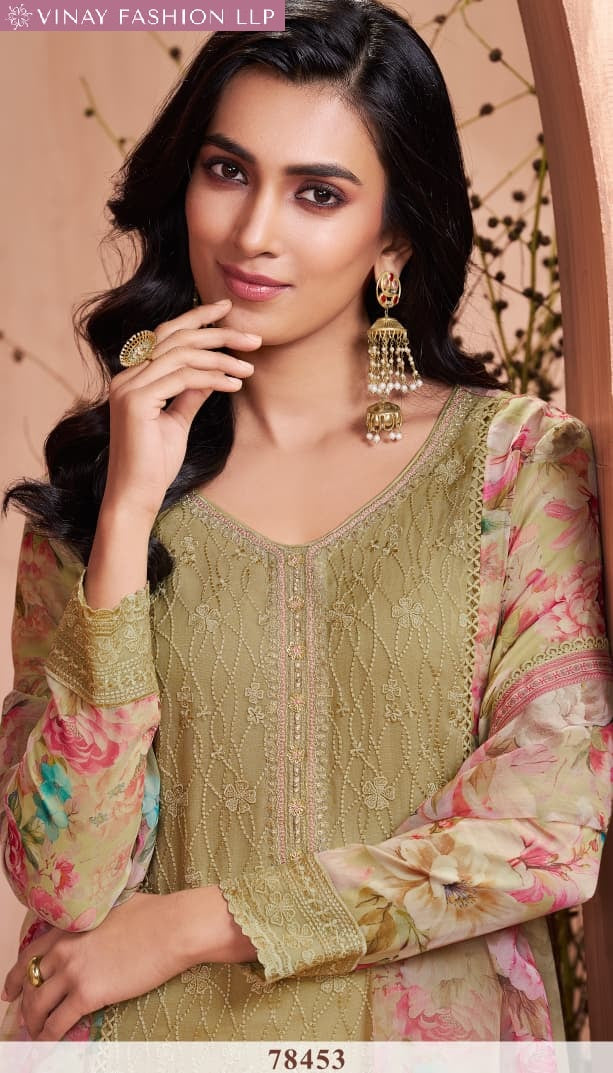 Pankh Kuleesh Vinay Fashion Llp Silk Chiffon Pant Style Suits Wholesaler Ahmedabad
