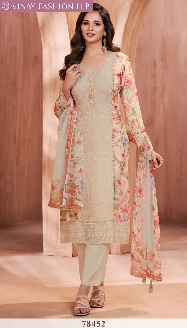 Pankh Kuleesh Vinay Fashion Llp Silk Chiffon Pant Style Suits Wholesaler Ahmedabad