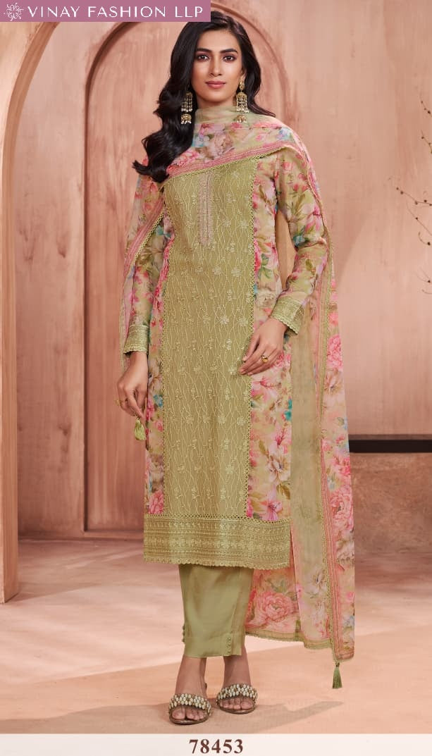 Pankh Kuleesh Vinay Fashion Llp Silk Chiffon Pant Style Suits Wholesaler Ahmedabad