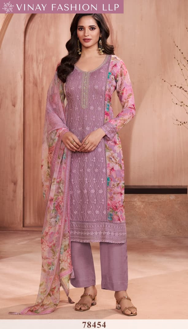 Pankh Kuleesh Vinay Fashion Llp Silk Chiffon Pant Style Suits Wholesaler Ahmedabad