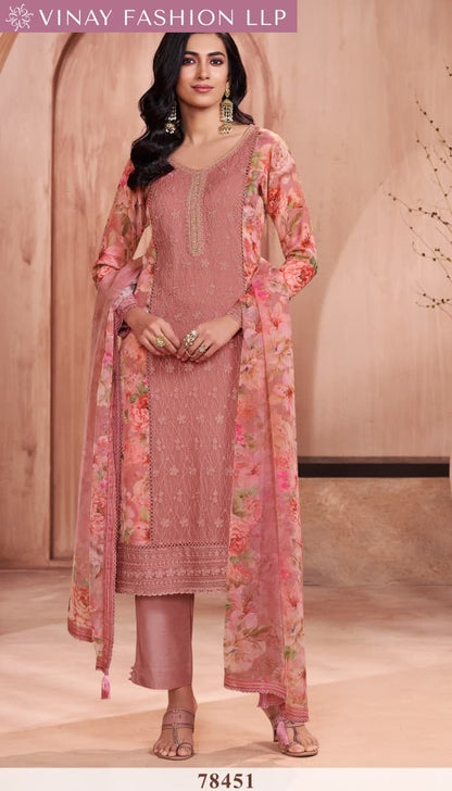 Pankh Kuleesh Vinay Fashion Llp Silk Chiffon Pant Style Suits Wholesaler Ahmedabad