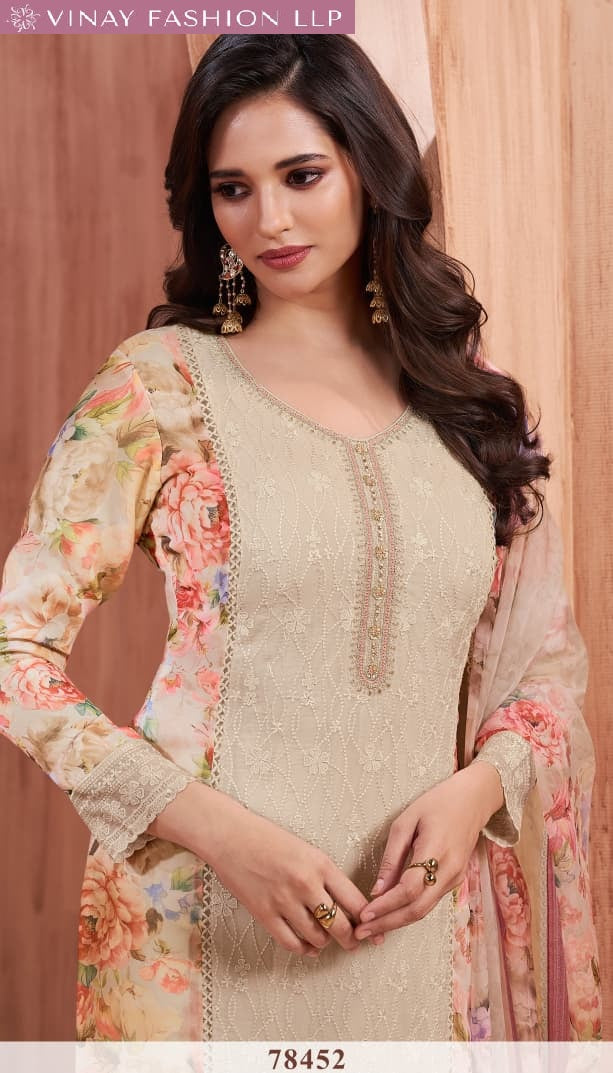 Pankh Kuleesh Vinay Fashion Llp Silk Chiffon Pant Style Suits Wholesaler Ahmedabad