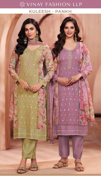 Pankh Kuleesh Vinay Fashion Llp Silk Chiffon Pant Style Suits Wholesaler Ahmedabad
