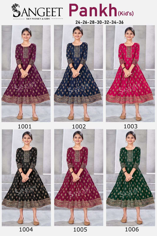 Pankh Sangeet Heavy Rayon Girls Anarkali Kurti Manufacturer Gujarat