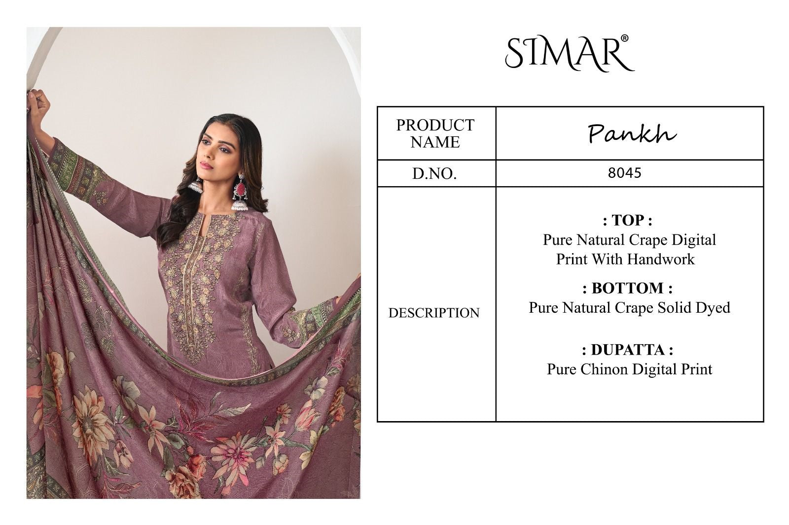 Pankh Simar Natural Crape Pant Style Suits Wholesale Price